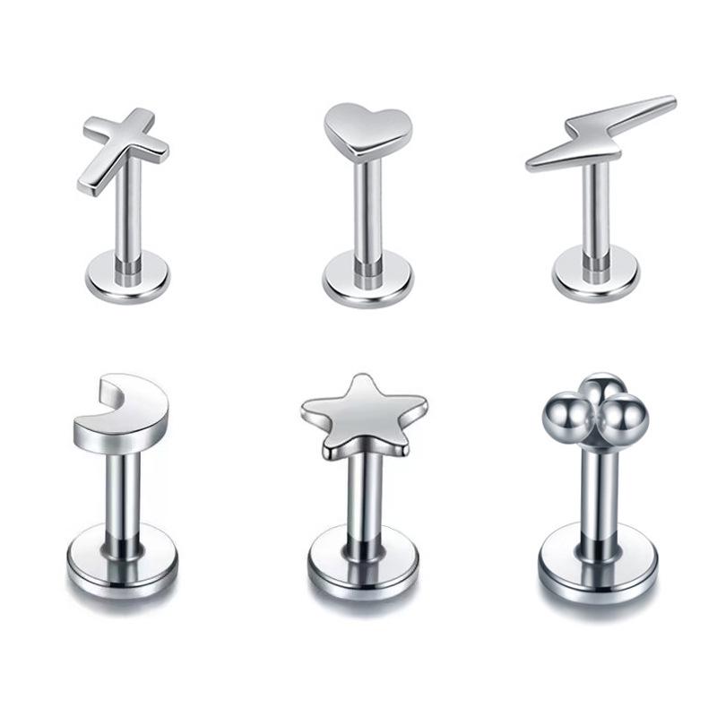 Ferskenhjerte Måne & Stjerne Titan Leppepiercing - G23, 1,2 mm Tykkelse, 6/8/10 mm Lengde