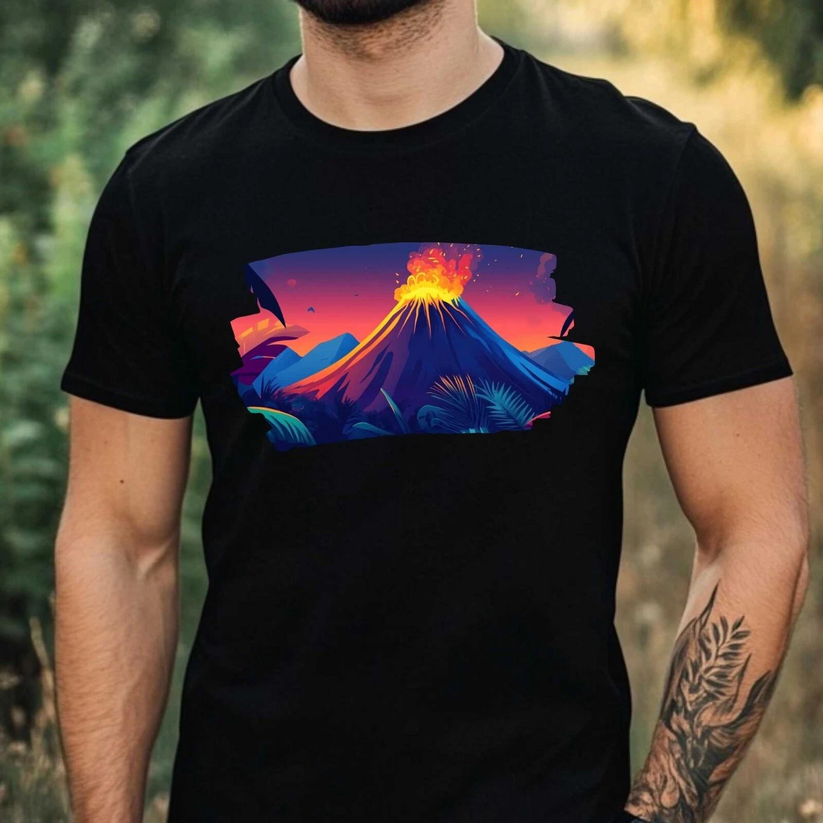 T-Shirt Herren Ausbrechender Vulkan Motiv Baumwolle Größe XS bis 5XL XS