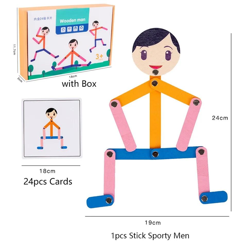 Montessori DIY Toys Wooden Sport Man Shape Game Educational Game Early Learning for Children Preschool Fine Motor Training