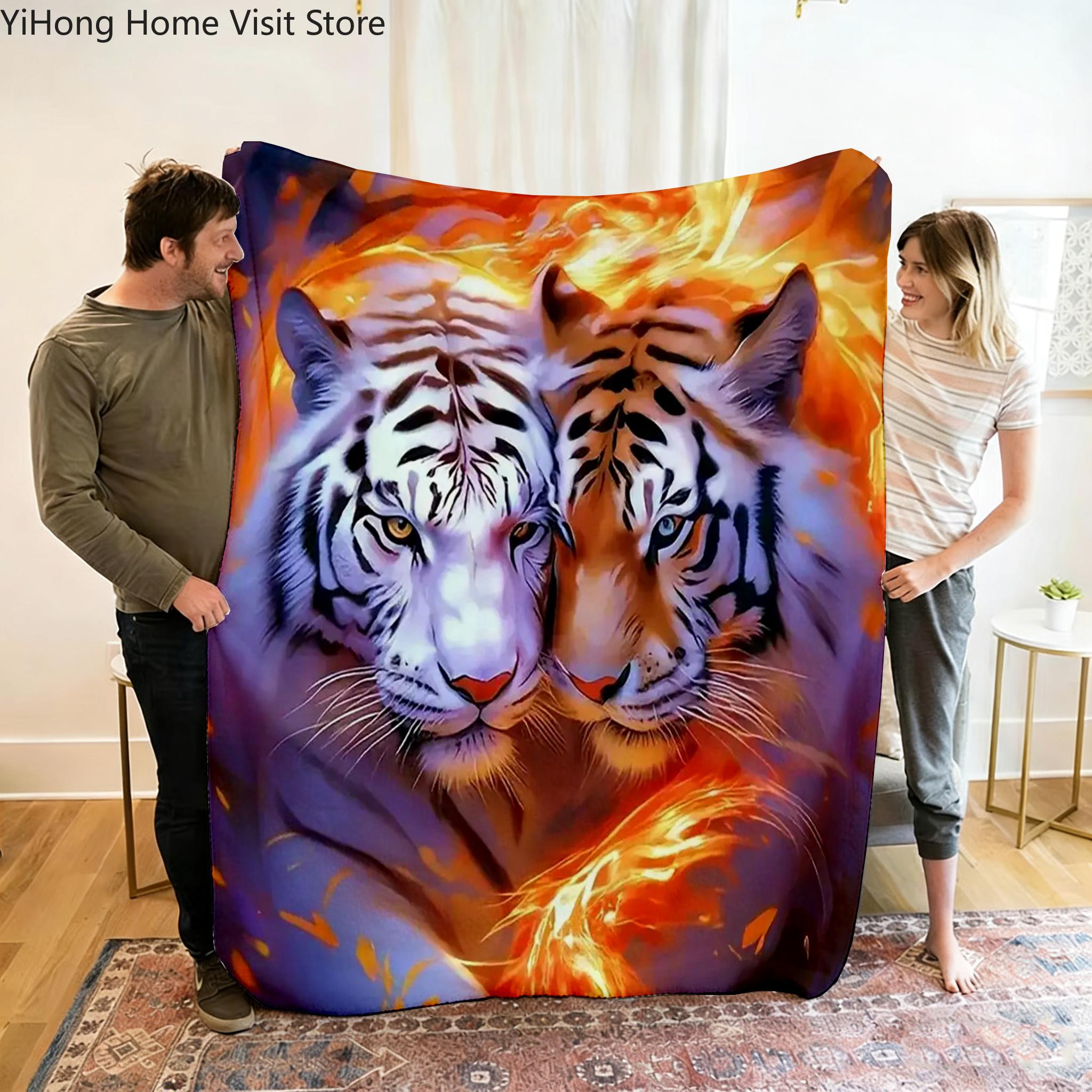 1 Stück Decke Neues Cartoon-Tier Tiger 3D-Druck Glatte Flanelldecke für Zuhause Wohnzimmer Schlafzimmer Dekor Neujahrs-Weihnachtsgeschenk Size: 75*100cm, Weight: 230 GSM gray