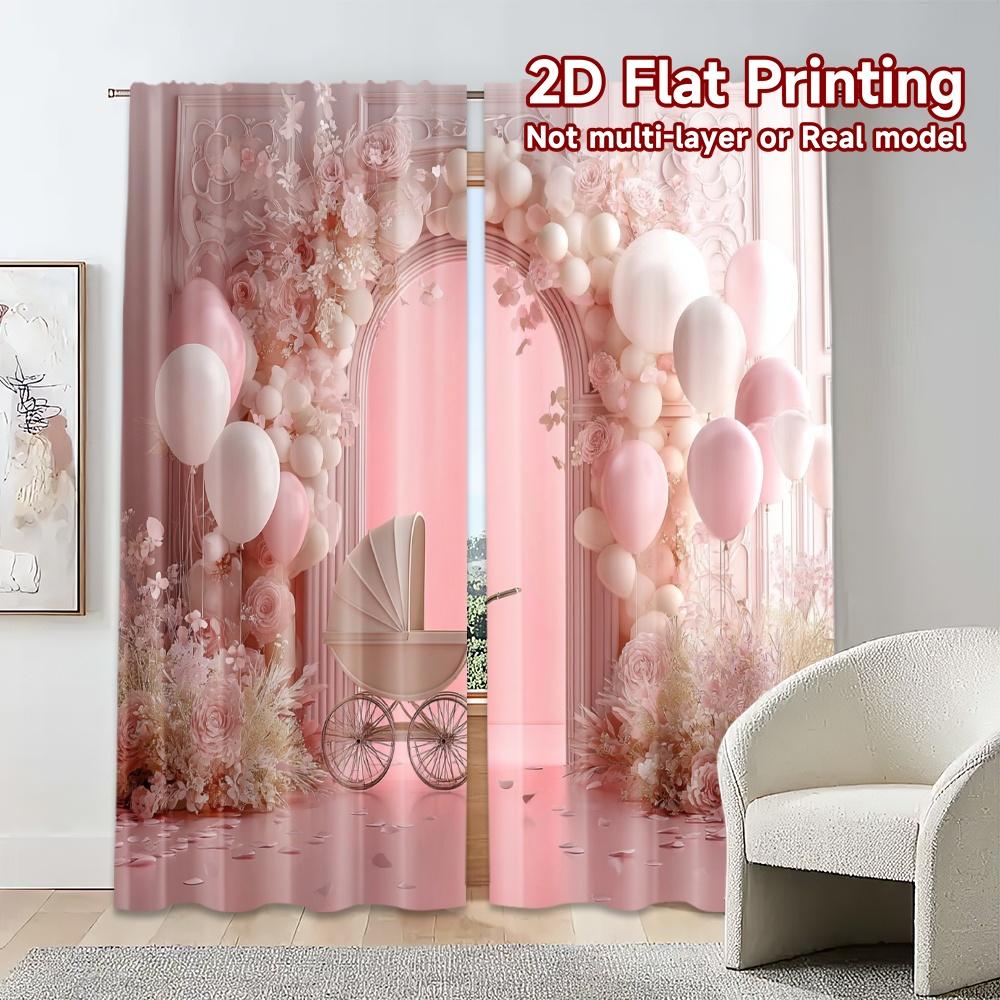 2pcs, 2D FLAT PRINTING Curtains (Without Rod) Blossom Bliss Minimalist Popular Curtains Versatile Polyester Curtains Outdoor