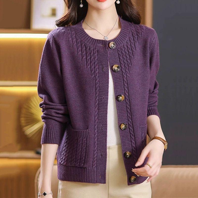 Rundhals-Pulloverjacke Damen Frühling und Herbst Lockerer Oberteil Übergröße Western-Stil Kurze Strickjacke