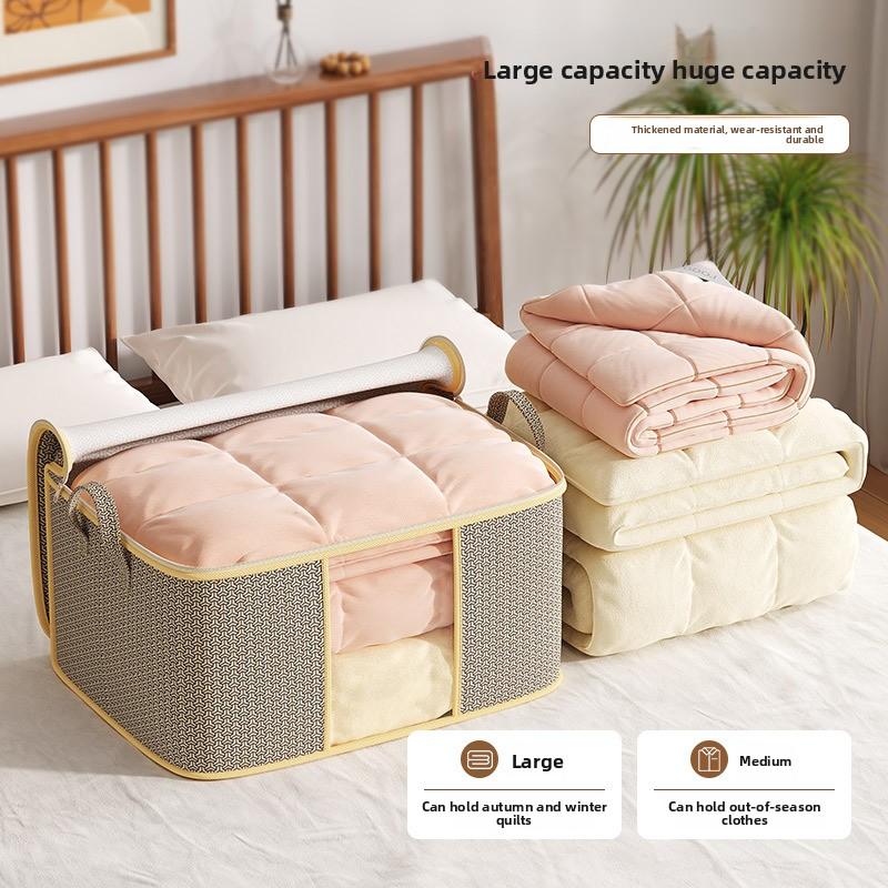 1pc Non-woven Fabric Storage Box Foldable Large Capacity Quilt Storage Bag Transparent Visible Clothing Bag Wardrobe Organizer