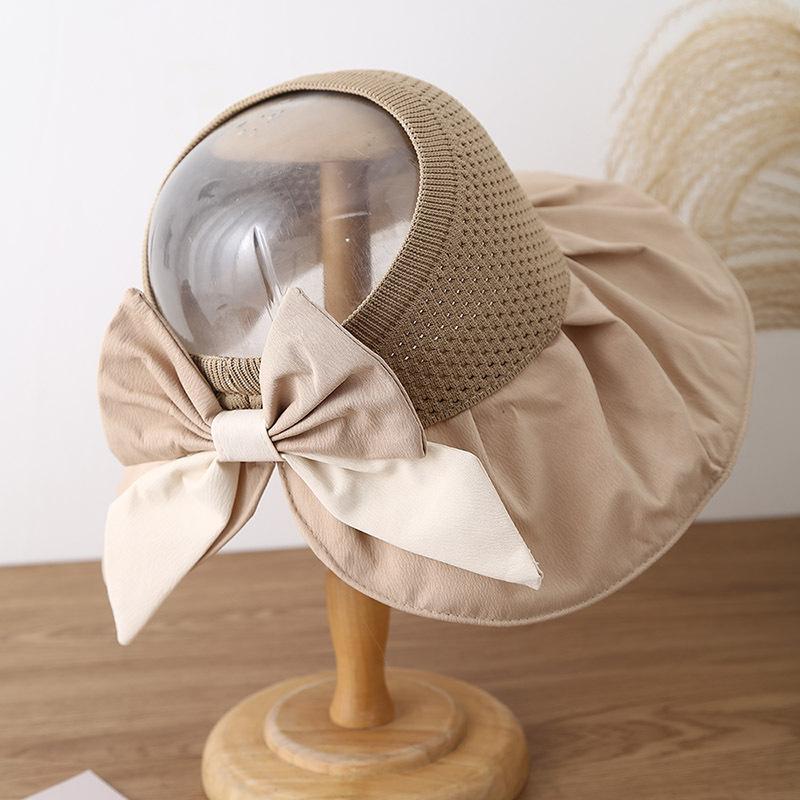 Pălărie de soare pentru femei, pălărie bucket de vară cu fundă, protecție solară, modă, bor mare, acoperire pentru față, pălărie de soare cu calotă deschisă