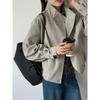 Womens Korean Style Stand Collar Loose Trench Coat Lightweight Casual Outerwear In Beige Gray Taupe