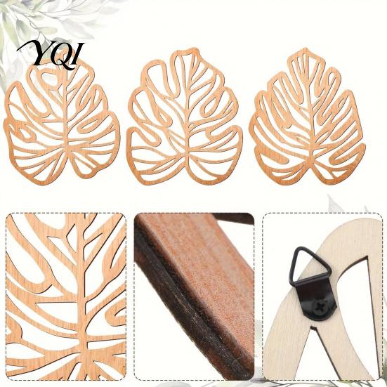 Minimalist Tropical Home Decor 3Pcs Hollow Monstera Leaf Wall Decoration, Wooden Art Hanging Plaque, Decorative Modern Farmhouse Sculpture with