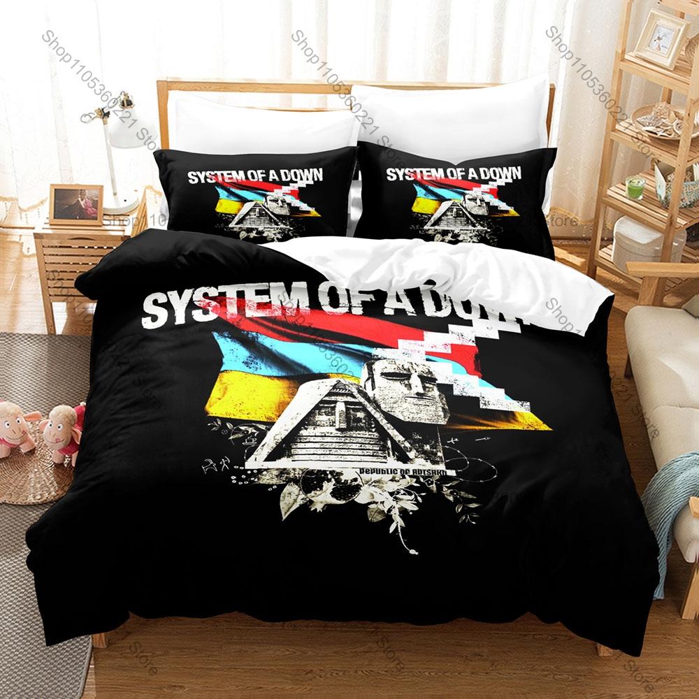 Rock Band System Of A Down Bedding Set Duvet Cover + 2 Pillowcases Vintage Music Graphic Comfortable Bed Linens