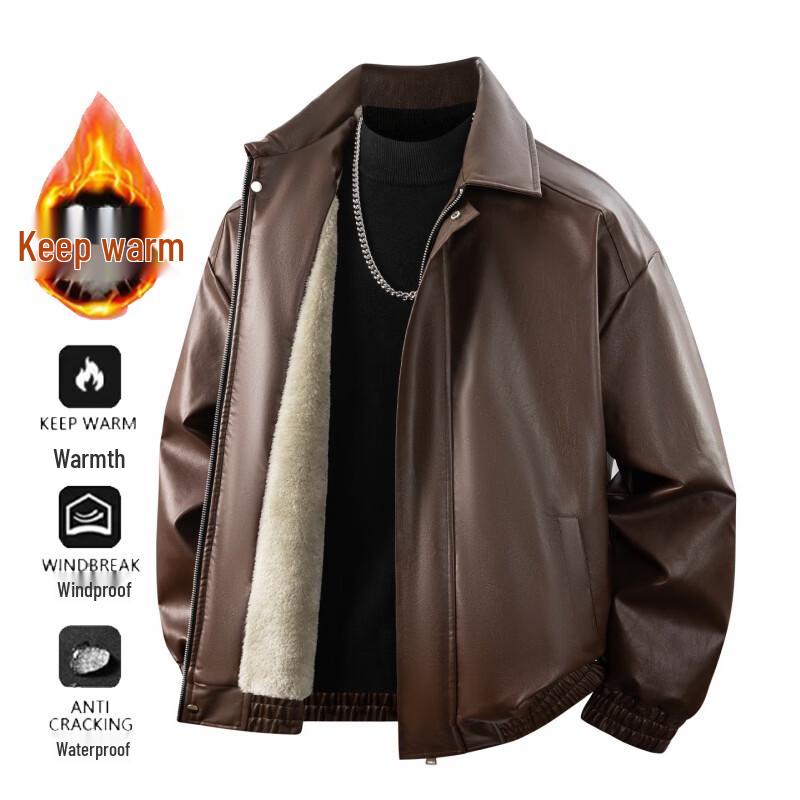 PLAYBOY Men's American Retro Fleece Lined PU Leather Jacket