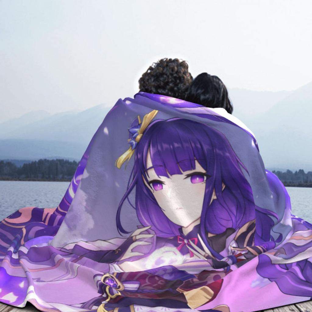 Raiden Shogun Beelzebul Anime Blankets Flannel Genshin Impact Inazuma Lightweight Thin Throw Blanket for Bed Bedspread