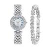 2-piece Ladies' Roman Scale Full Diamond Quartz Watch Heart Bracelet Accessory Set Suitable For Daily Wear