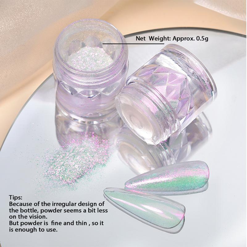 Super Glitter Pearlescent Nail Powder, Pearlescent Magic Shell Cloud Brocade Powder, Neon Pearlescent Glitter Color Platinum Powder