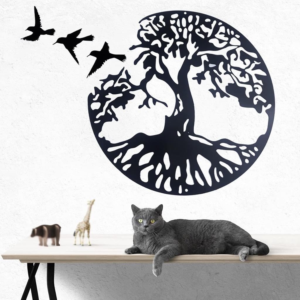 WINUSD Tree of Life Metal Wall Art, 4PCS Tree of Life and Birds of Peace Wall Plaque Decorative Garden Art Hanging Sculpture, Tree of Life Decor,