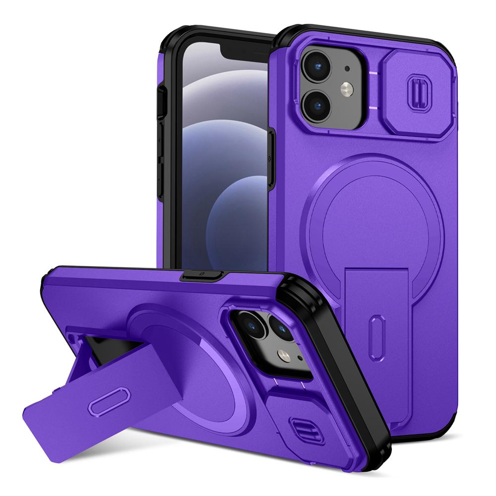 KEYSION Shockproof Magnetic Case for iPhone 11 12 Pro Max Slide Camera Lens Protect Kickstand Wireless Charging Phone Back Cover