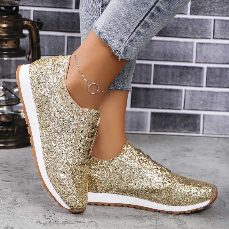 Scarpe Casual Sportive da Donna a Taglia Larga con Paillettes e Lacci.