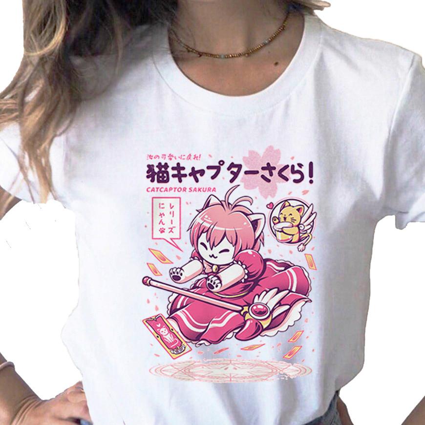 

Kawaii Card Captor Sakura Magic Girl Print Ladies T-Shirt Casual Basis O-Collar White Shirt Short Sleeve Pink T-Shirt,Drop Ship XXXL білий