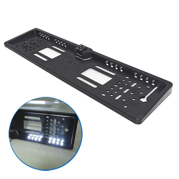 European License Plate Frame with 16 LED Lights and HD Rearview Camera
