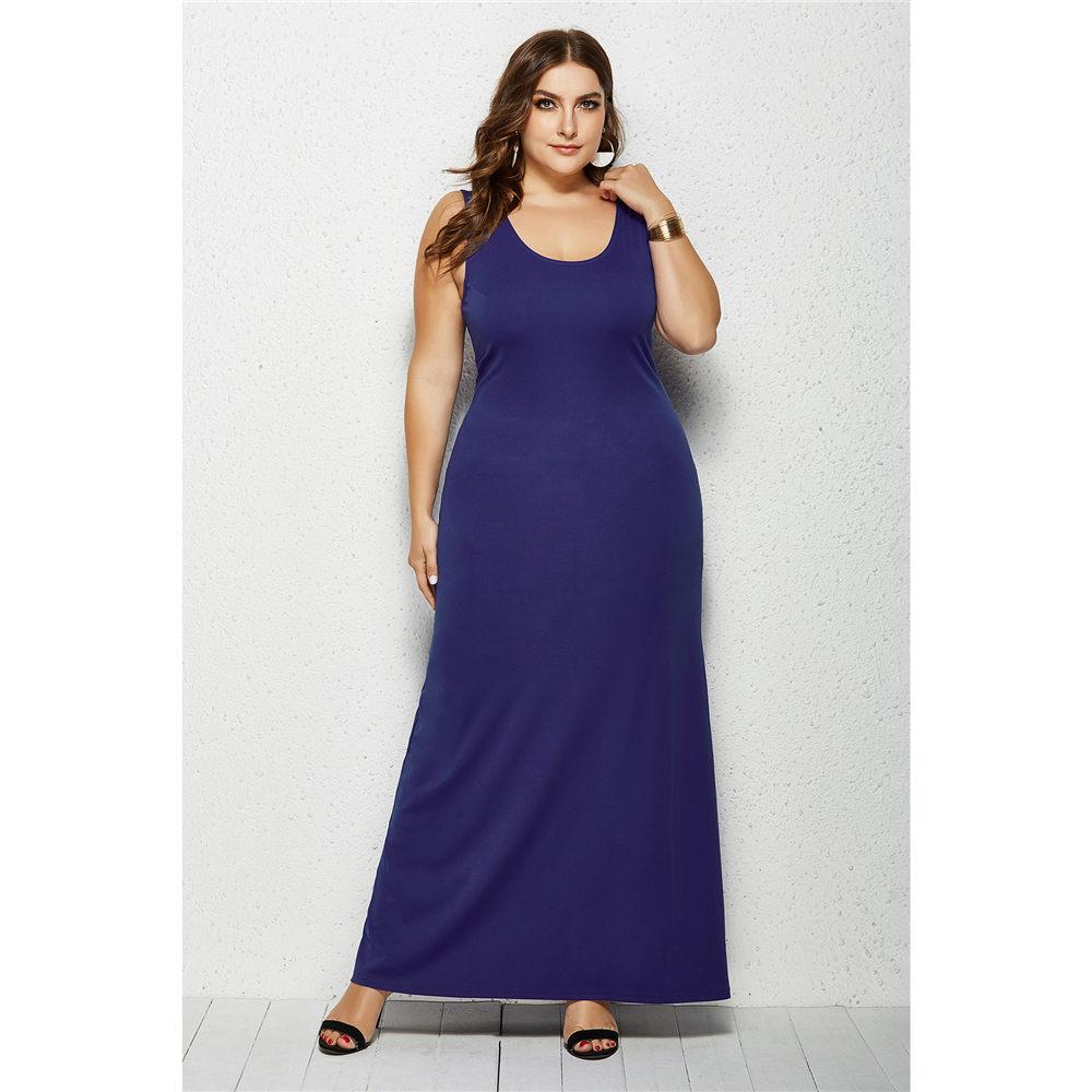 Women Sexy Sleevesless Plain Maxi Dresses Casual Long Dresses Summer Beach Round Neck Long Dress Oversize