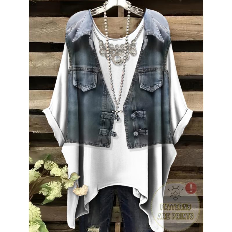 Übergröße, Damen Plus Size Lässiges Kurzarm-T-Shirt - Lila Blumenmuster, Dehnbares Polyester, Rundhalsausschnitt, Maschinenwaschbar, Ganzjahreskomfort