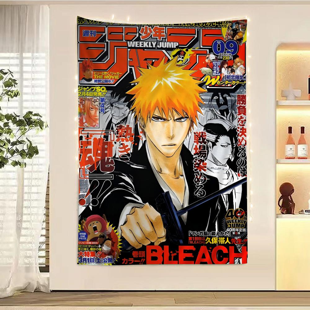 Anime Figure Bleach Tapestry Ichigo Kuchiki Rukia Pattern Art Printing Japanese Wall Tapestry Anime Wall Hanging Home Decor