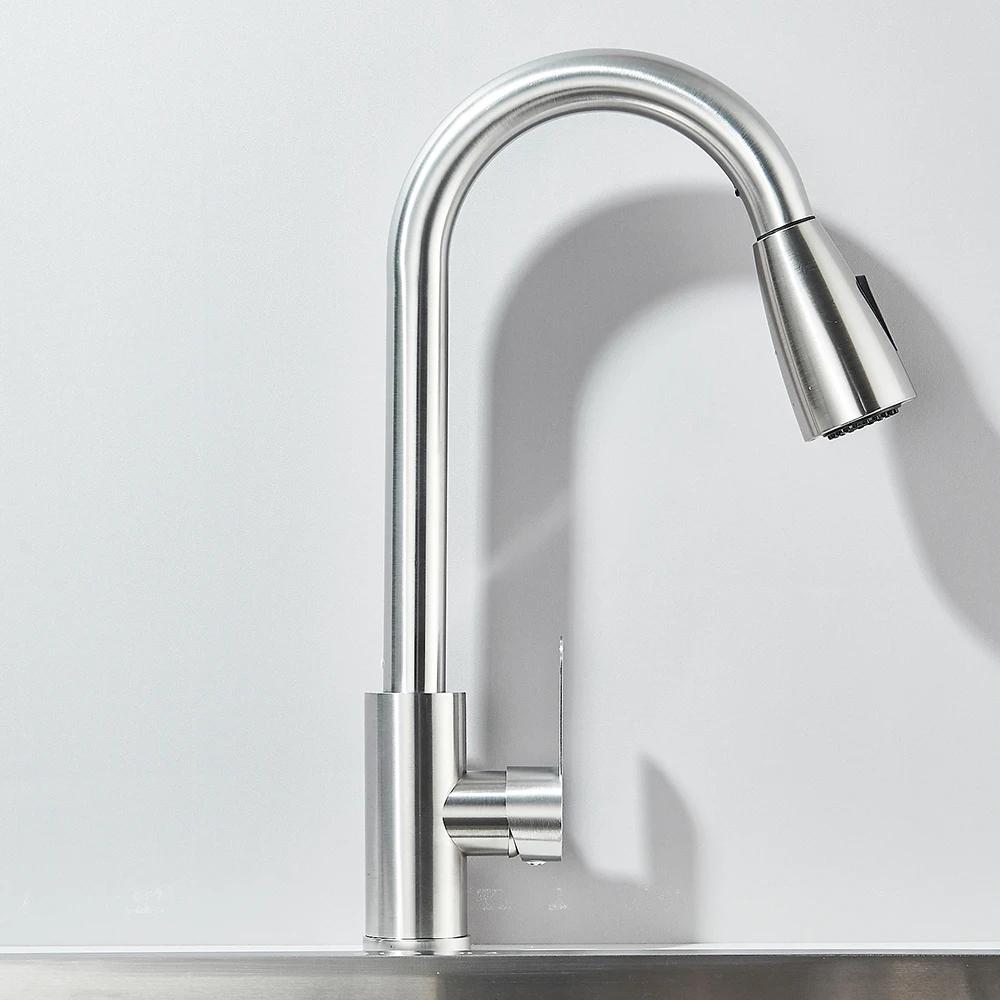 Grifos de fregadero de cocina, grifo de agua extraíble de acero inoxidable para fregadero de cocina, mezclador montado en cubier