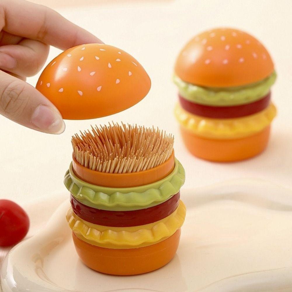 2PCS Plastic Toothpick Jar Dust-proof Dental Floss Box Funny Hamburger Toothpick Holder  Living Room