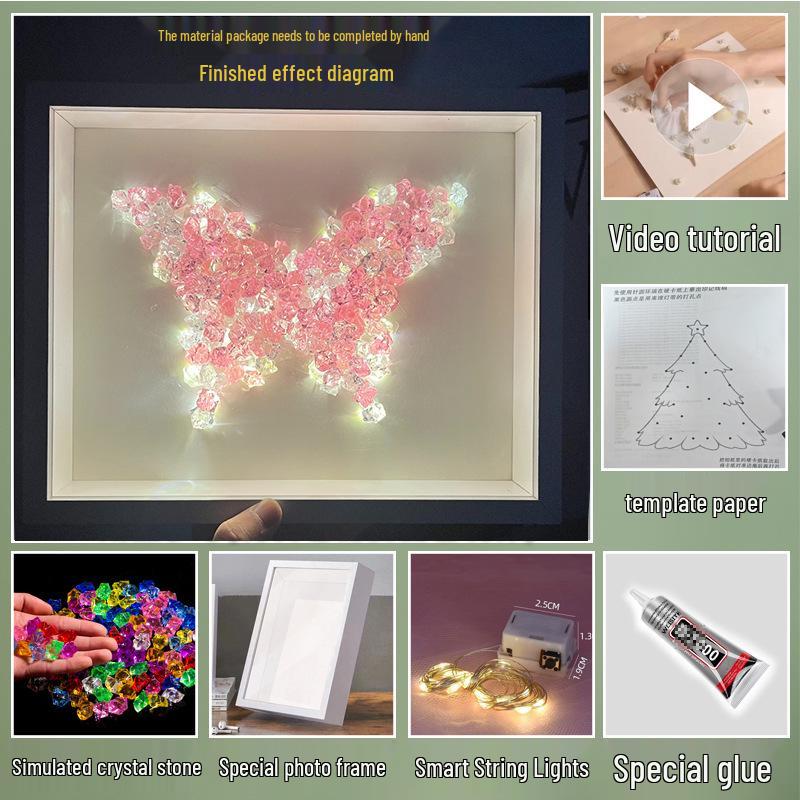 Handmade Starry Crystal Christmas Tree Night Light & Photo Frame Kit - Unique Gift for Women