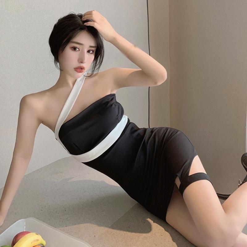 Unregelmäßige, schmale, trägerlose, ärmellose Kleider