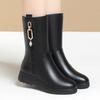 Winter Damen Komfort Weiches Leder Stiefel Flache Solide Mittelstiefel Warme Schneestiefel Mode Rutschfest Warm Dicksohlige Stiefel