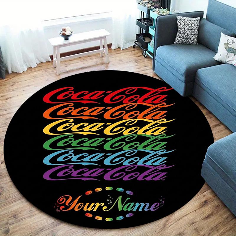 Coca Cola Rainbow Custom Name Round Area Rug Carpet Rug For Living Room Bedroom Sofa Playroom Decor Nonslip Floor Mat