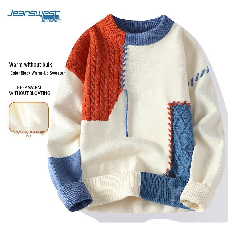 JEANSWEST Men s Spliced Warm Pullover Sweater M