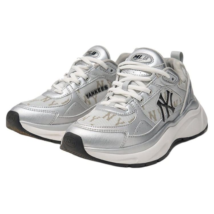 MLB Fast Ball Classic Monogram Height Increasing Low top Chunky Sneakers Unisex Silver 3ARNFSB4N-50SIS