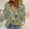 Womens 3D Floral Print Long Sleeve Loose Fit Cotton Linen Shirt 2025 Casual Blouse