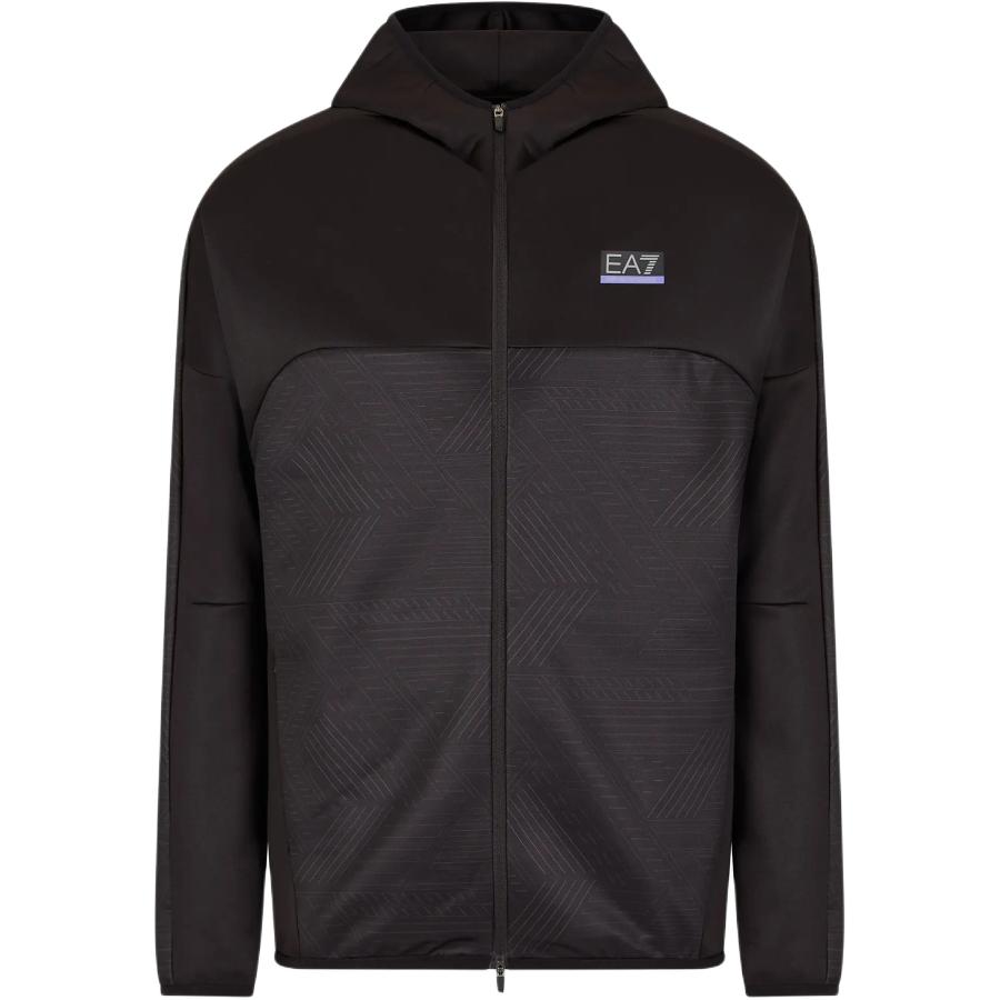 Emporio Armani EA7 FW24 Letter Logo Print Spliced Hooded Zip Slim Fit Long Sleeve Sweatshirt Men sweatshirt Black 6DPM70-PJJHZ-2703 S