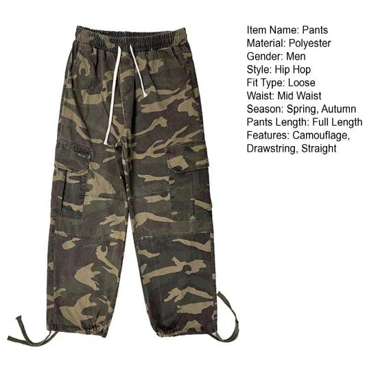 Pánské volné kalhoty Camouflage Více kapes Elastický pas U kotníků stažené Streetwear Jaro Podzim Hip Hop Volné kalhoty na sport