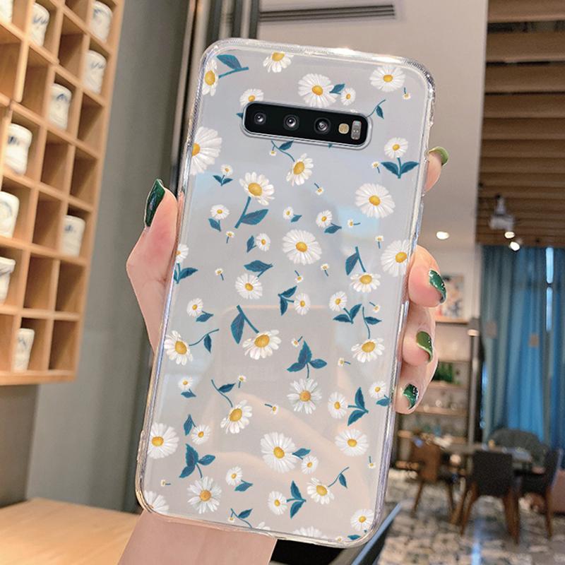 For Samsung Galaxy S9 Plus S9 S10 4G S10e S10 A10 A11 M11 A20 A30 M10A A20e A40 A21S Flowers Plants Clear Daisy Silicone Cover