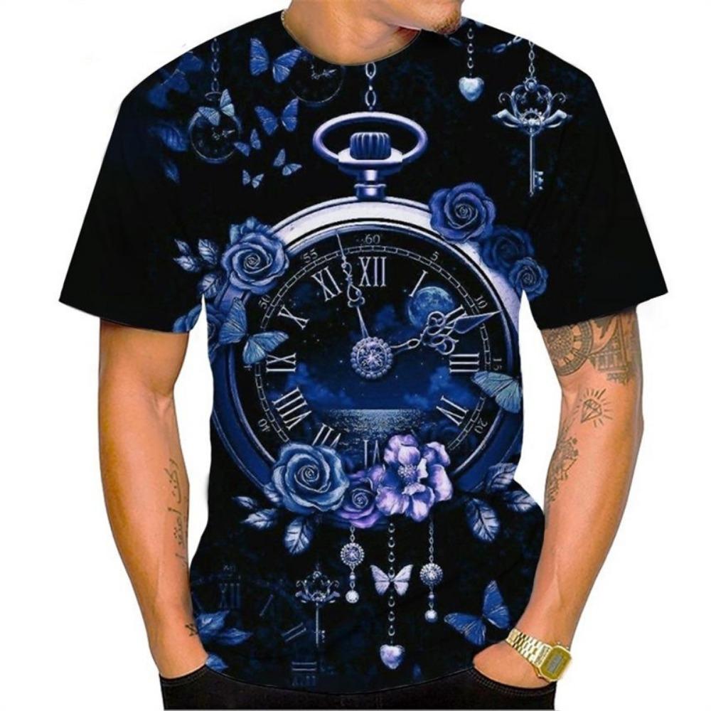 Retro Gothic Clock Men's T-shirt Breathable Quick Drying Streetwear Short Sleeve 3D Printing Summer Tops Oversized T Shirt