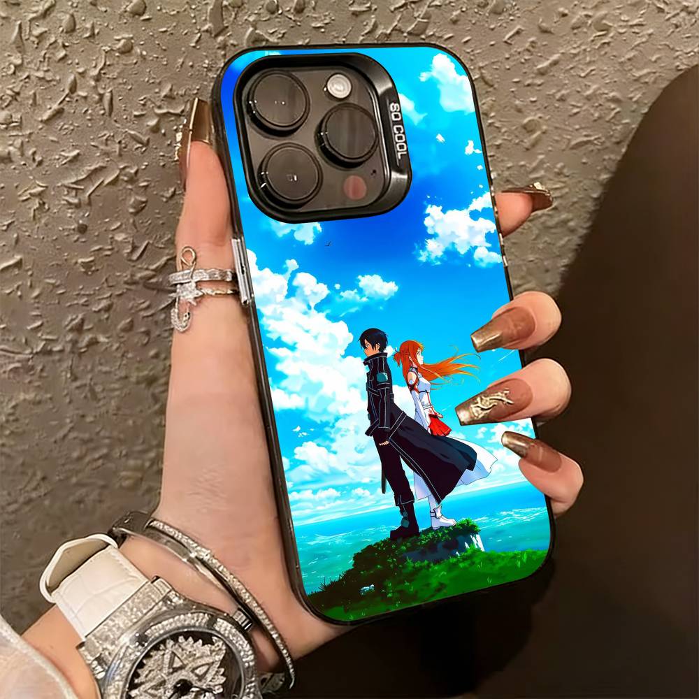 Kirito & Asuna Anime  Phone Case For iPhone 17,16,15,14,13,12,11 Plus,Pro Max,XS,Colorful Silver Black Cover