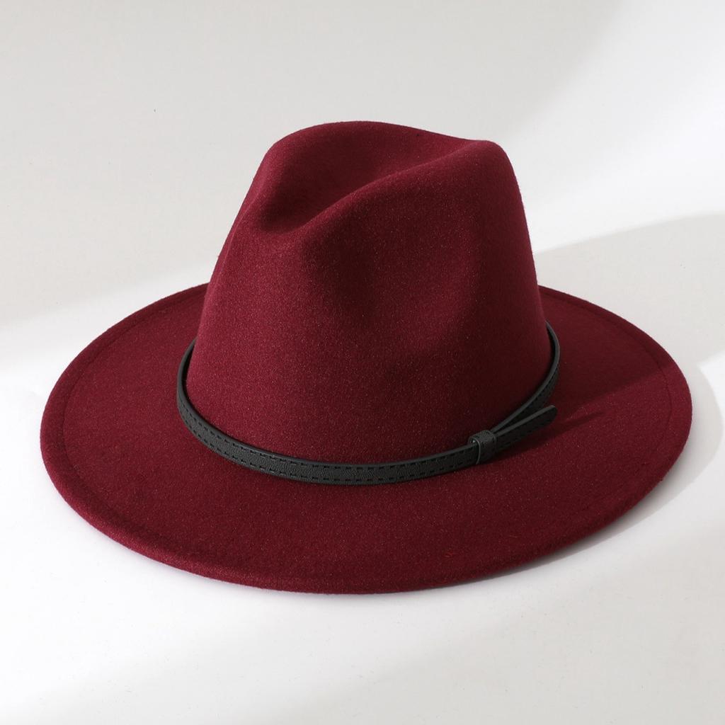 New autumn and winter woolen fedora hat with flat brim, versatile straight-brimmed jazz hat, vintage gentleman style