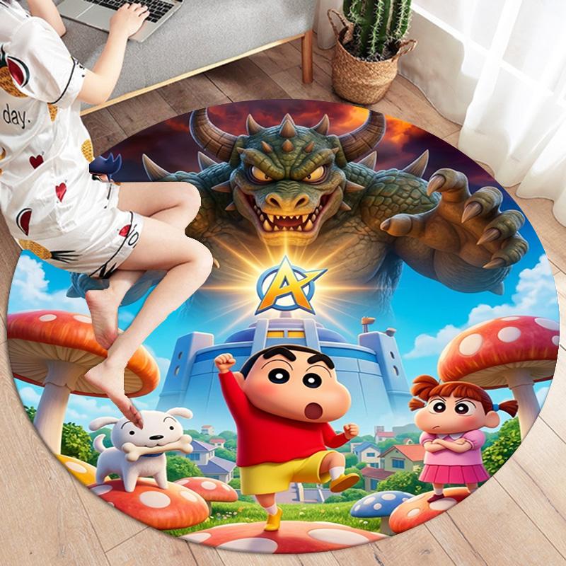 Crayon Shinchan Round Area Rug Carpet Rug For Living Room Bedroom Sofa Playroom Decor Nonslip Floor Mat