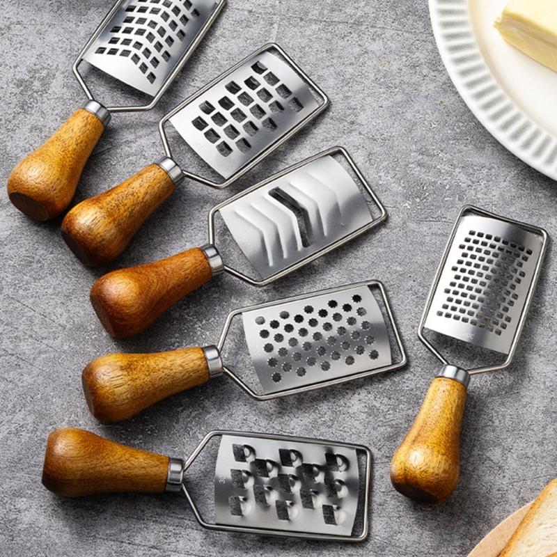 Portable Steel Cheese Shredding Gadget Multipurpose Vegetable Grater Essential Kitchens Tool With Nonslip Wood Handle