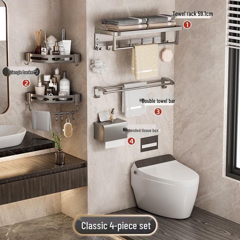 Upgraded Gunmetal Space Aluminum 4-Piece Towel Rack Set