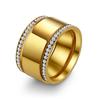 European-American High-Gloss Diamond Inlaid Ring: Minimalist Luxury, 18K Gold-Plated Titanium Steel, Wide Band Design
