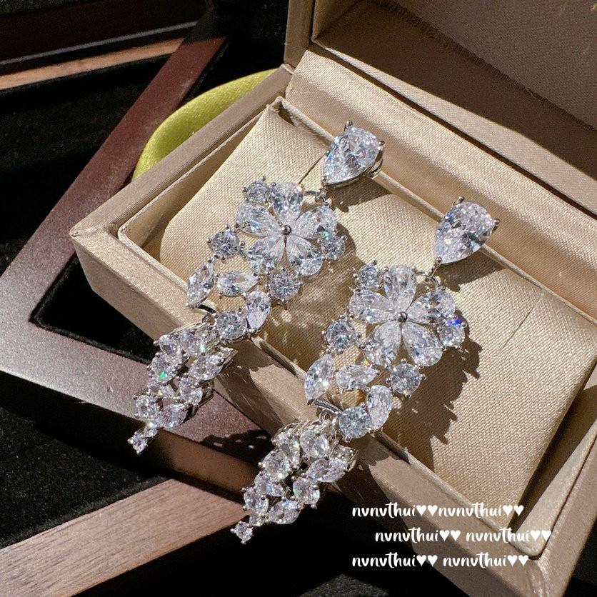 Papalacha Cinnamon Large Carat Gemstone Necklace, Princess On The Run, 18K Gold Plated, Water Drop Flower Zircon Earrings