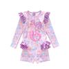Costume da bagno intero a maniche lunghe con volant per bambina, con slip, certificato CPC per bambini