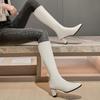 Women's High-heeled Boots Autumn and Winter New Thick-heeled Solid-color Large-size Simple Medium Boots