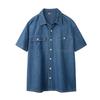 Camicia di jeans casual da uomo a maniche corte con doppie tasche sul petto