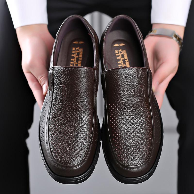 Men's Soft Sole Leather Shoes - Business Casual, Genuine Cowhide, Perfect for Elderly Dad