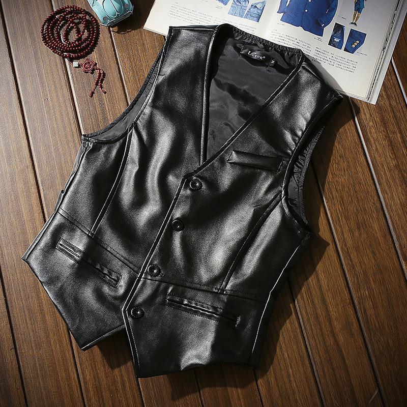 Men's Slim Fit PU Leather Sleeveless Vest - Spring and Autumn Western Cowboy Style