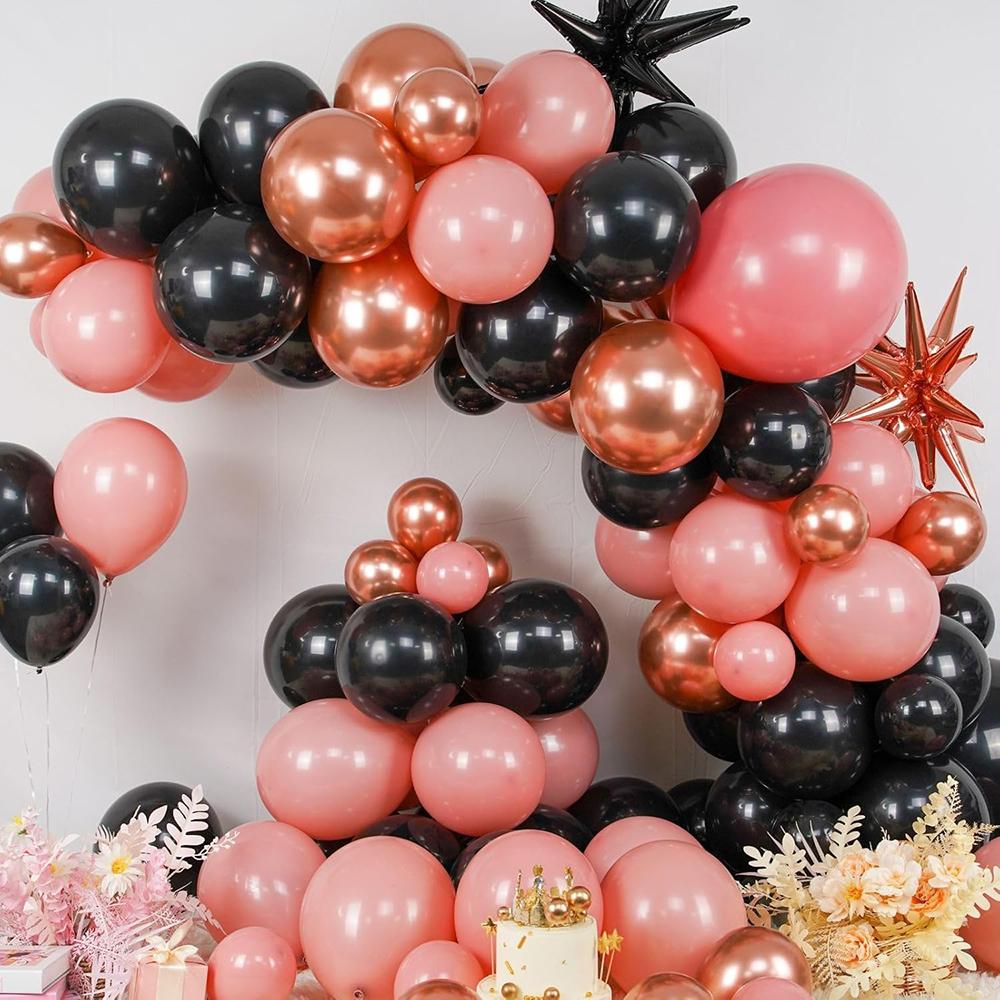 Retro Pink Balloons Garland Black Rose Gold Ballon Arch Kit Black Rose Gold Explosion Star Foil Globos Wedding Shower Decoration