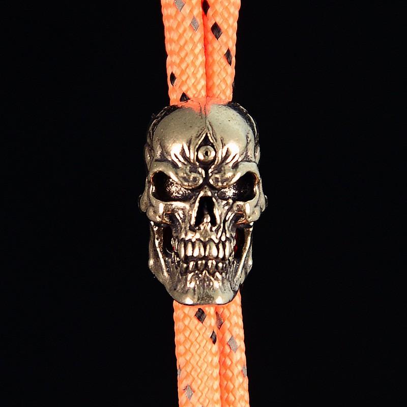 Brass Three-Eye Skull Pendant Charm Paracord Necklace Bag Accessory DIY Craft Supplies